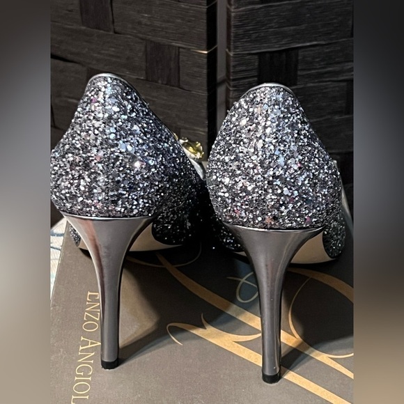 Enzo ANGIOLINI GREY GLITTER Peep Toe Pump EAMAIDEN PEWTR W Gold Stone Sz 8.5 - Picture 6 of 8